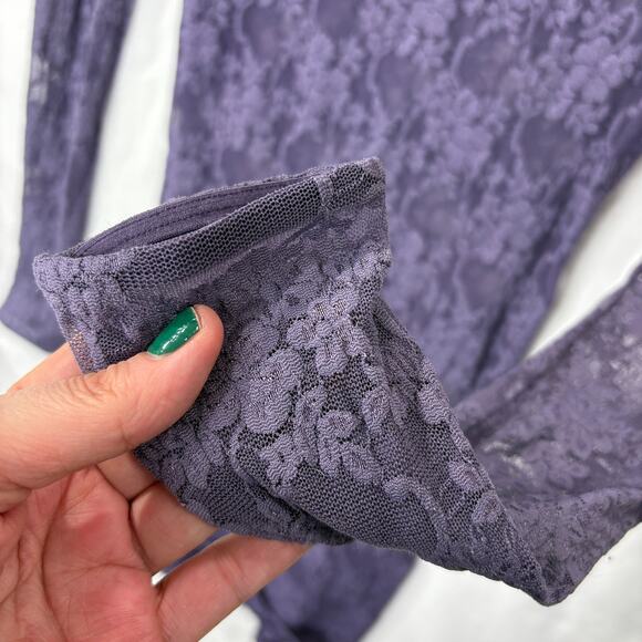 American Apparel M/L Bodycon Dress Vintage Purple Floral Lace Mesh Sheer Stretch - Picture 11 of 13